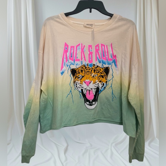 ROCK & ROLL TIGER CROPPED LONG SLEEVE SHIRT. TIE DYE, RELAXED, OVERSIZED. SIZE M - Picture 3 of 13
